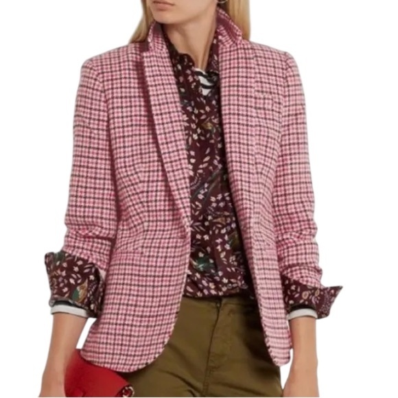 J Crew Campbell Pink Brown Houndstooth Wool Blazer Prep School Academia … - Picture 2 of 15